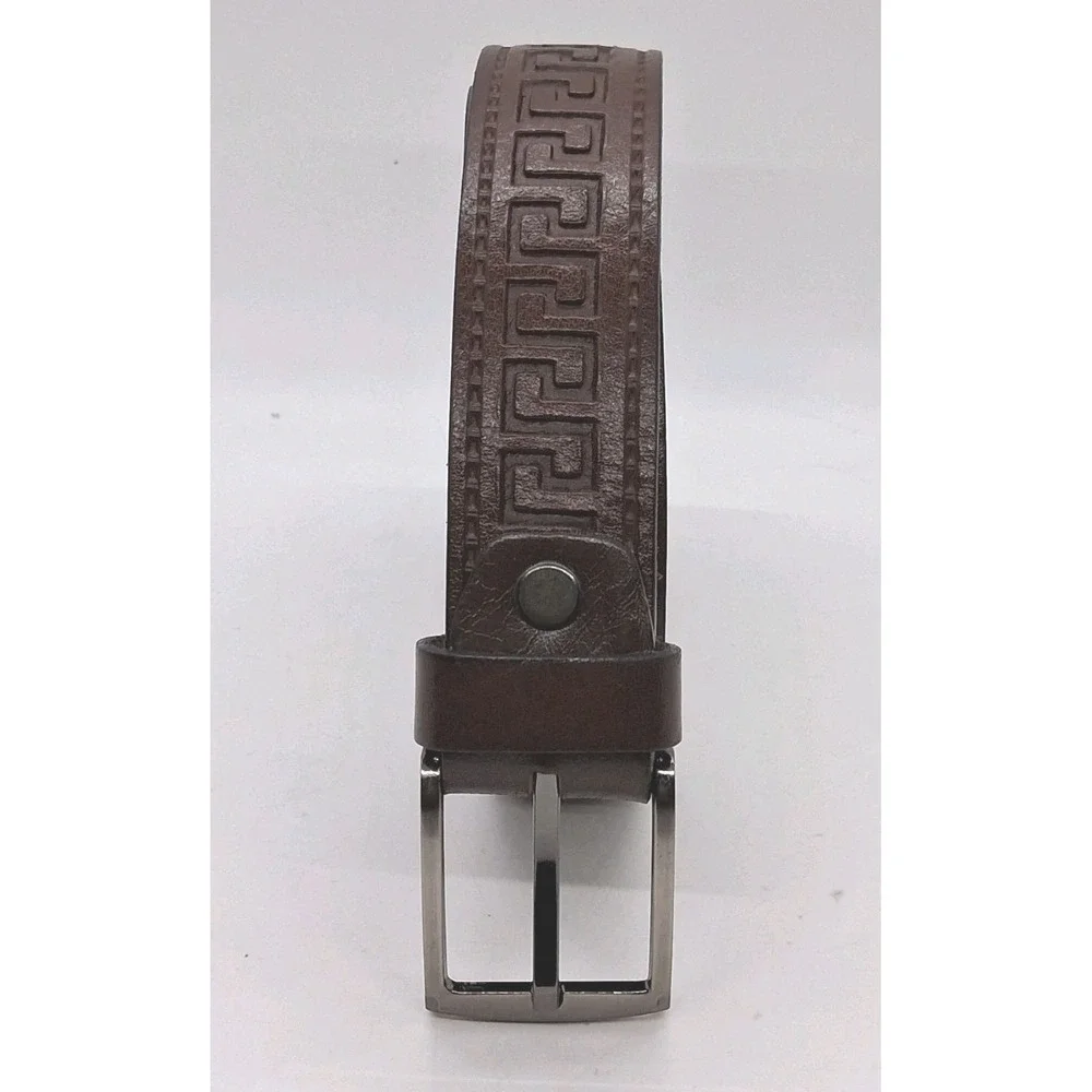 Made in Greece Real Leather Belt Mens Brown Greek Key Western 35-30